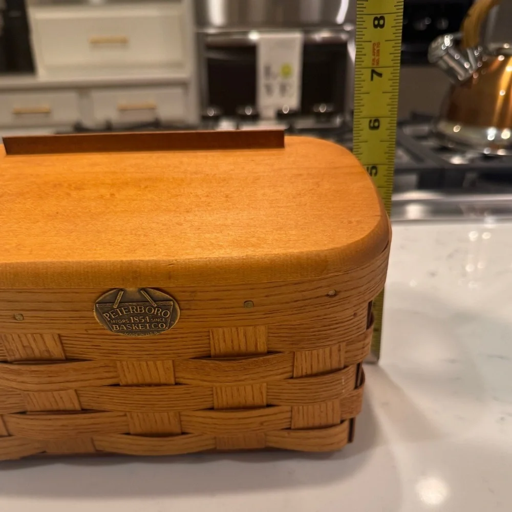 Peterboro Basket Co Rectangular Basket Woven Storage ASH with Lid USA